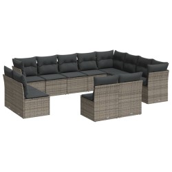 vidaXL Set de sofás de jardín 12 pzas con cojines ratán sintético gris