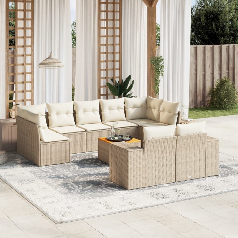 vidaXL Juego de sofás jardín con cojines beige 10 pzas ratán sintético