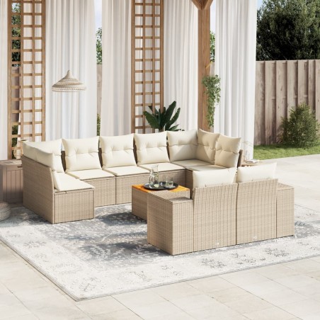 vidaXL Juego de sofás jardín con cojines beige 10 pzas ratán sintético