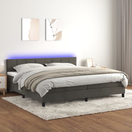 vidaXL Cama box spring colchón y LED terciopelo gris oscuro 200x200 cm