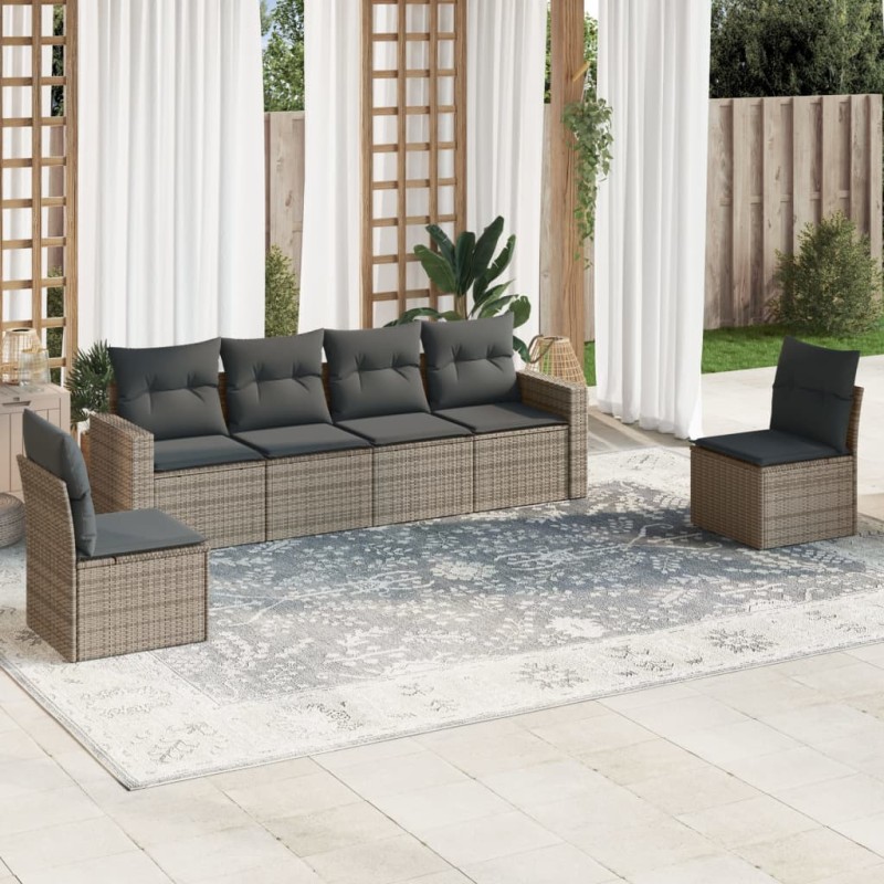 vidaXL Set de muebles de jardín 6 pzas y cojines ratán sintético gris vidaXL Set de muebles de jardín 6 pzas y cojines ratán sintético gris