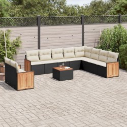 vidaXL Set de sofás de jardín 11 pzas y cojines ratán sintético negro