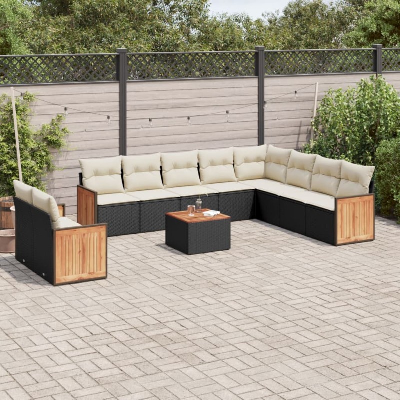 vidaXL Set de sofás de jardín 11 pzas y cojines ratán sintético negro vidaXL Set de sofás de jardín 11 pzas y cojines ratán sintético negro