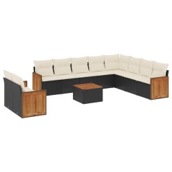vidaXL Set de sofás de jardín 11 pzas y cojines ratán sintético negro