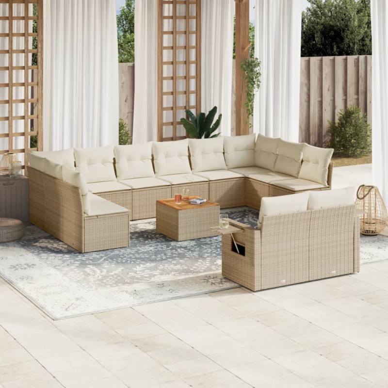 vidaXL Set sofás de jardín con cojines 13 pzas ratán sintético beige vidaXL Set sofás de jardín con cojines 13 pzas ratán sintético beige