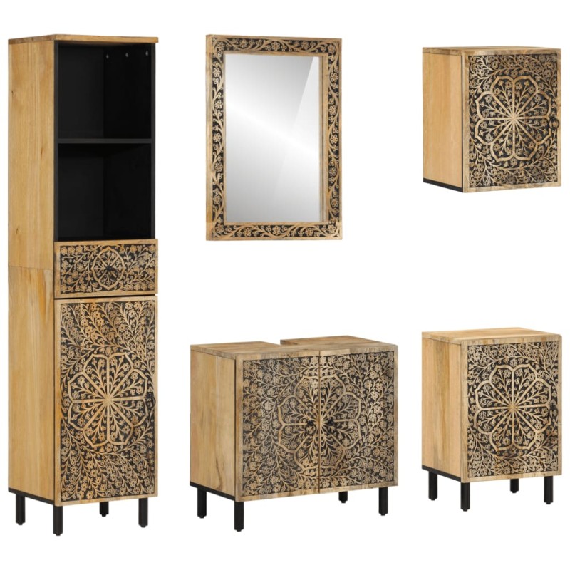 vidaXL Conjunto de muebles de baño 5 piezas madera maciza de mango vidaXL Conjunto de muebles de baño 5 piezas madera maciza de mango