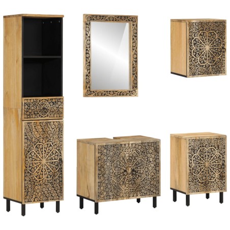 vidaXL Conjunto de muebles de baño 5 piezas madera maciza de mango