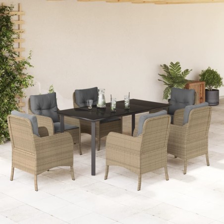 vidaXL Set comedor de jardín 7 pzas con cojines ratán sintético beige