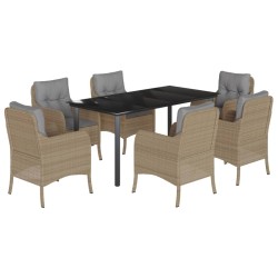 vidaXL Set comedor de jardín 7 pzas con cojines ratán sintético beige