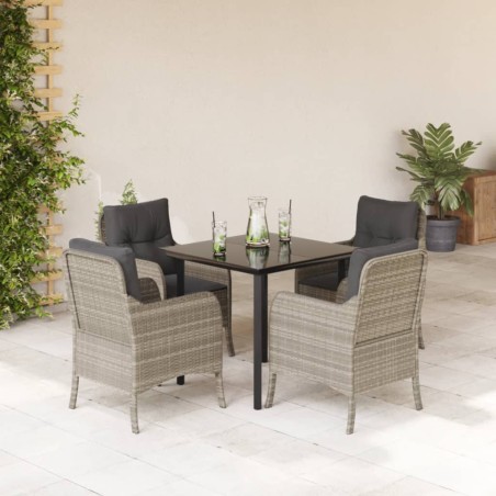 vidaXL Set comedor de jardín 5 pzas cojines ratán sintético gris claro