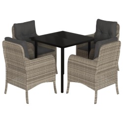 vidaXL Set comedor de jardín 5 pzas cojines ratán sintético gris claro