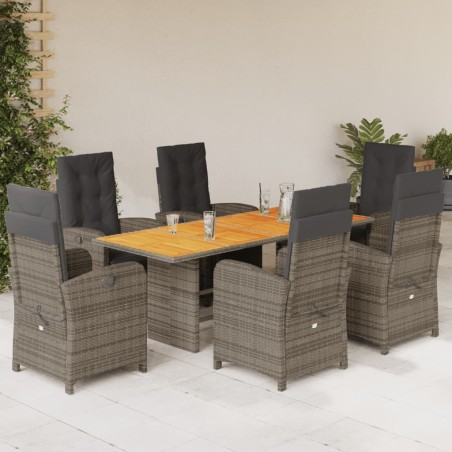 vidaXL Set comedor jardín 7 pzas y cojines ratán sintético gris