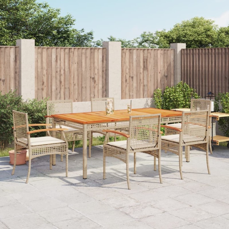 vidaXL Set comedor de jardín 7 pzas con cojines ratán sintético beige