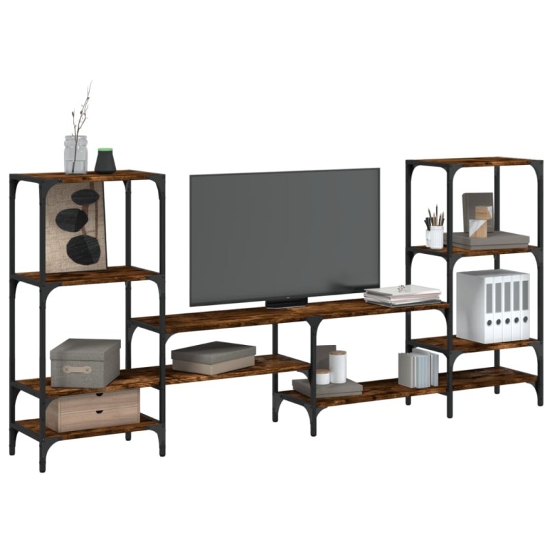 vidaXL Mueble de TV madera ingeniería roble ahumado 206,5x28,5x95 cm vidaXL Mueble de TV madera ingeniería roble ahumado 206,5x28,5x95 cm