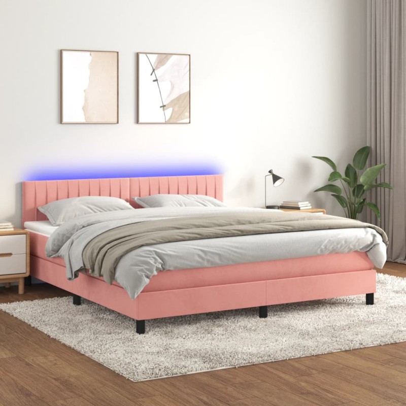 vidaXL Cama box spring colchón y LED terciopelo rosa 180x200 cm vidaXL Cama box spring colchón y LED terciopelo rosa 180x200 cm