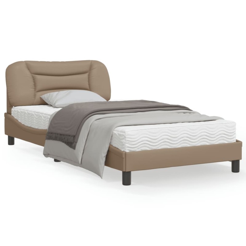 vidaXL Estructura de cama cabecero cuero sintético capuchino 100x200cm vidaXL Estructura de cama cabecero cuero sintético capuchino 100x200cm