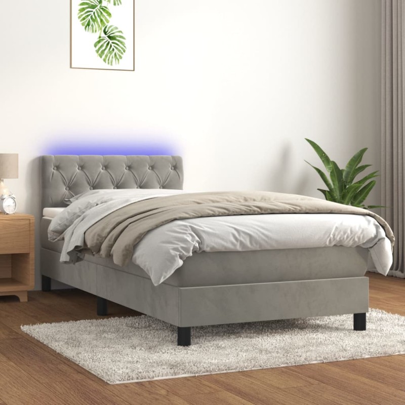 vidaXL Cama box spring colchón y LED terciopelo gris claro 80x200 cm vidaXL Cama box spring colchón y LED terciopelo gris claro 80x200 cm