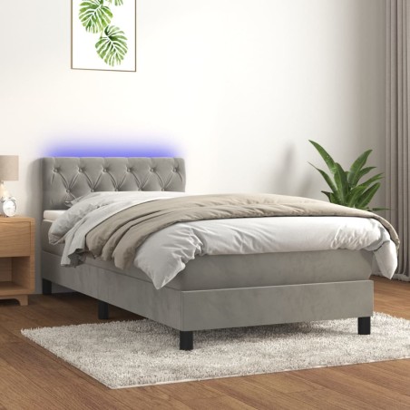 vidaXL Cama box spring colchón y LED terciopelo gris claro 80x200 cm