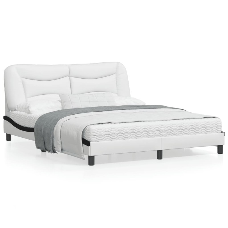 vidaXL Estructura cama cabecero cuero sintético blanco negro 160x200cm vidaXL Estructura cama cabecero cuero sintético blanco negro 160x200cm
