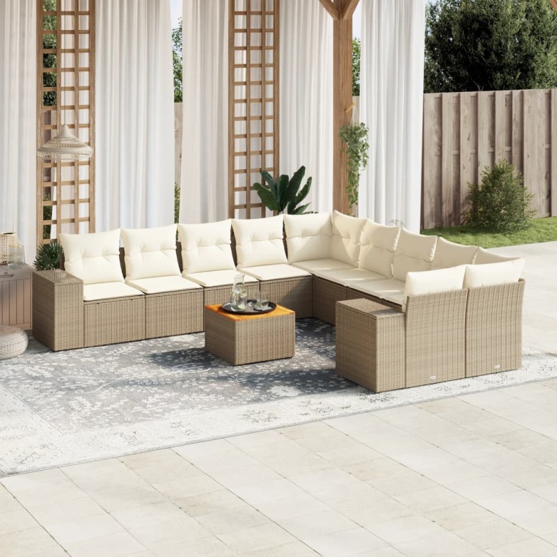 vidaXL Set de sofás de jardín 11pzas con cojines ratán sintético beige vidaXL Set de sofás de jardín 11pzas con cojines ratán sintético beige