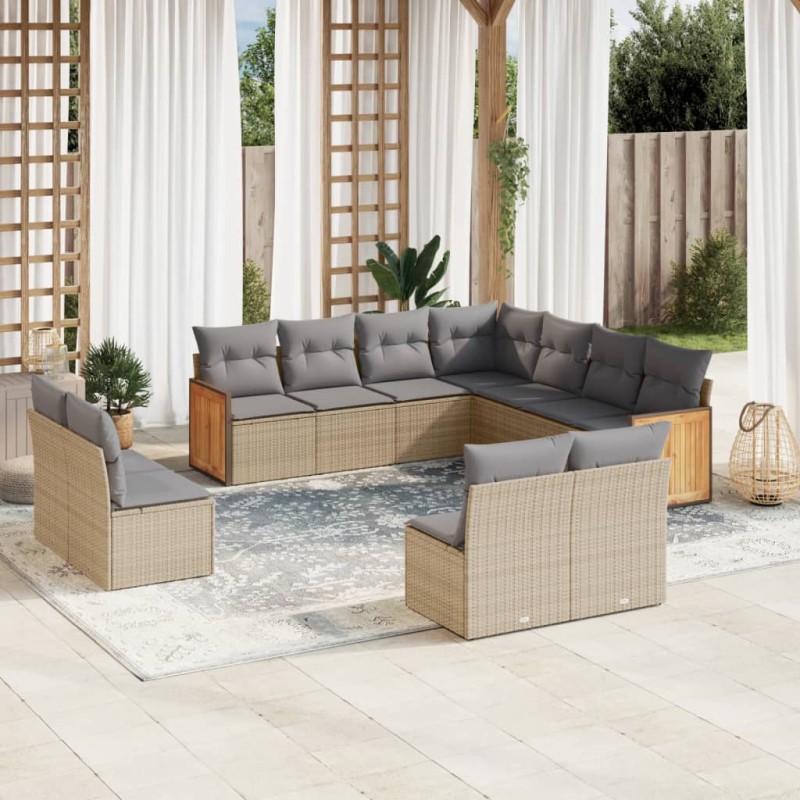 vidaXL Set de sofás de jardín 11pzas con cojines ratán sintético beige vidaXL Set de sofás de jardín 11pzas con cojines ratán sintético beige