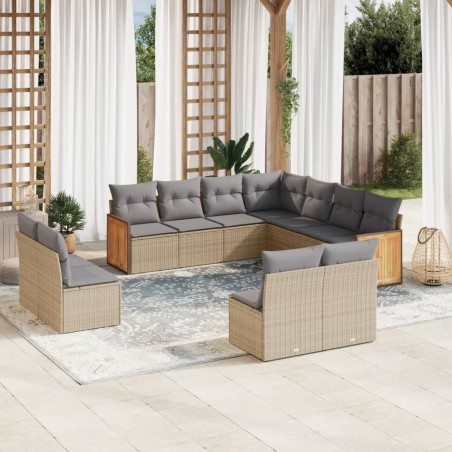 vidaXL Set de sofás de jardín 11pzas con cojines ratán sintético beige