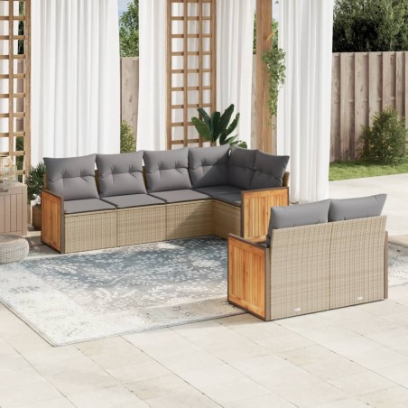 vidaXL Set sofás de jardín 7 piezas y cojines ratán sintético beige