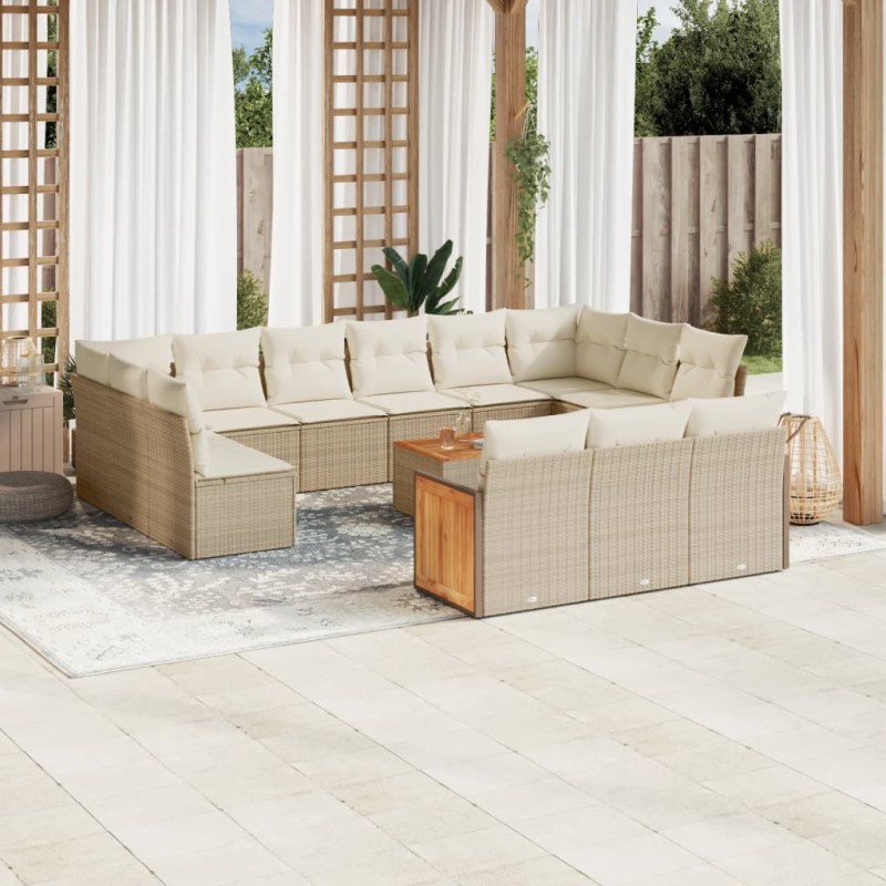 vidaXL Set de sofás de jardín y cojines 14 pzas ratán sintético beige