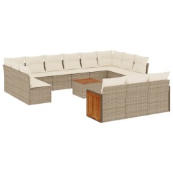 vidaXL Set de sofás de jardín y cojines 14 pzas ratán sintético beige