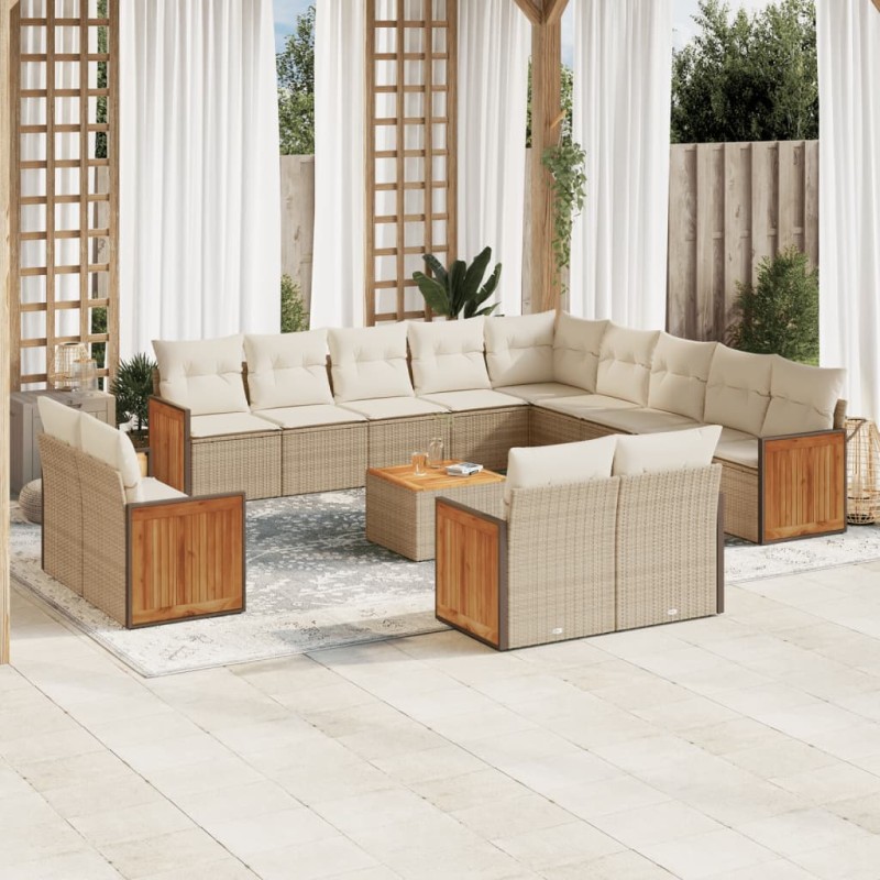 vidaXL Set sofás de jardín 14 pzas con cojines ratán sintético beige vidaXL Set sofás de jardín 14 pzas con cojines ratán sintético beige
