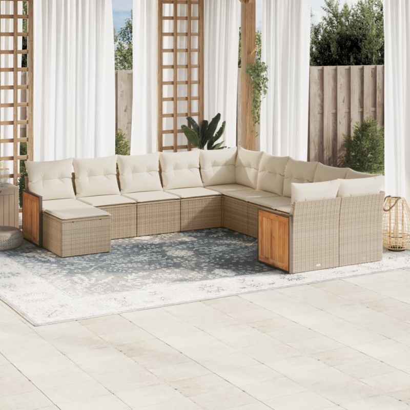 vidaXL Set de sofás de jardín 11pzas con cojines ratán sintético beige