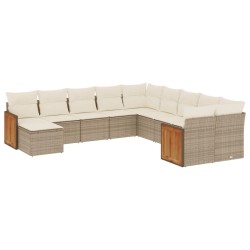 vidaXL Set de sofás de jardín 11pzas con cojines ratán sintético beige