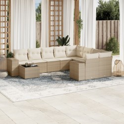 vidaXL Juego de sofás jardín con cojines beige 10 pzas ratán sintético