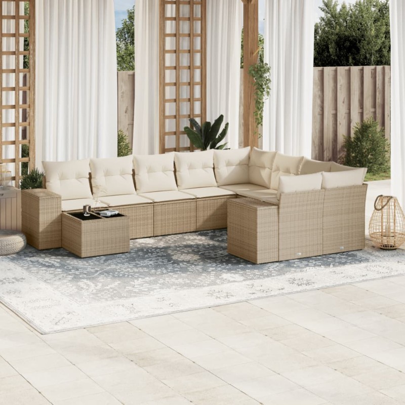 vidaXL Juego de sofás jardín con cojines beige 10 pzas ratán sintético vidaXL Juego de sofás jardín con cojines beige 10 pzas ratán sintético