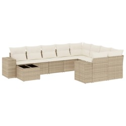 vidaXL Juego de sofás jardín con cojines beige 10 pzas ratán sintético