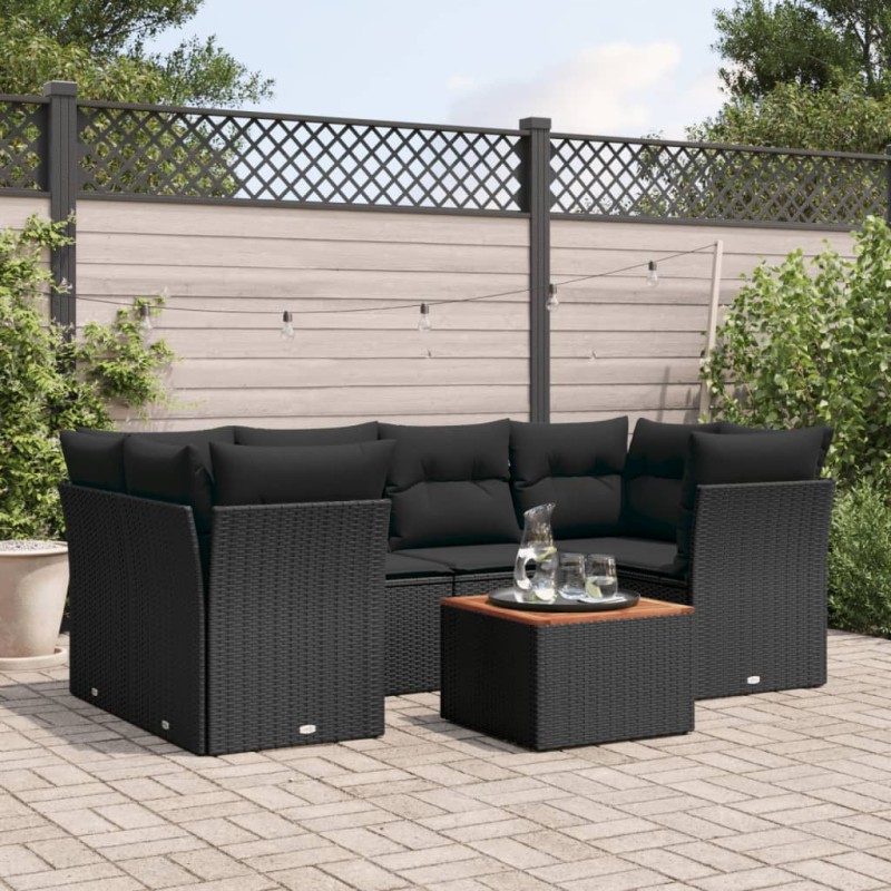 vidaXL Set de comedor de jardín 7 pzas y cojines ratán sintético negro vidaXL Set de comedor de jardín 7 pzas y cojines ratán sintético negro