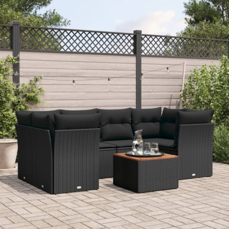 vidaXL Set de comedor de jardín 7 pzas y cojines ratán sintético negro
