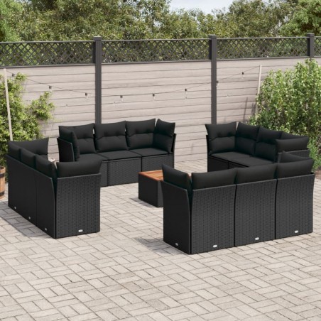 vidaXL Set de sofás de jardín y cojines 13 pzas ratán sintético negro