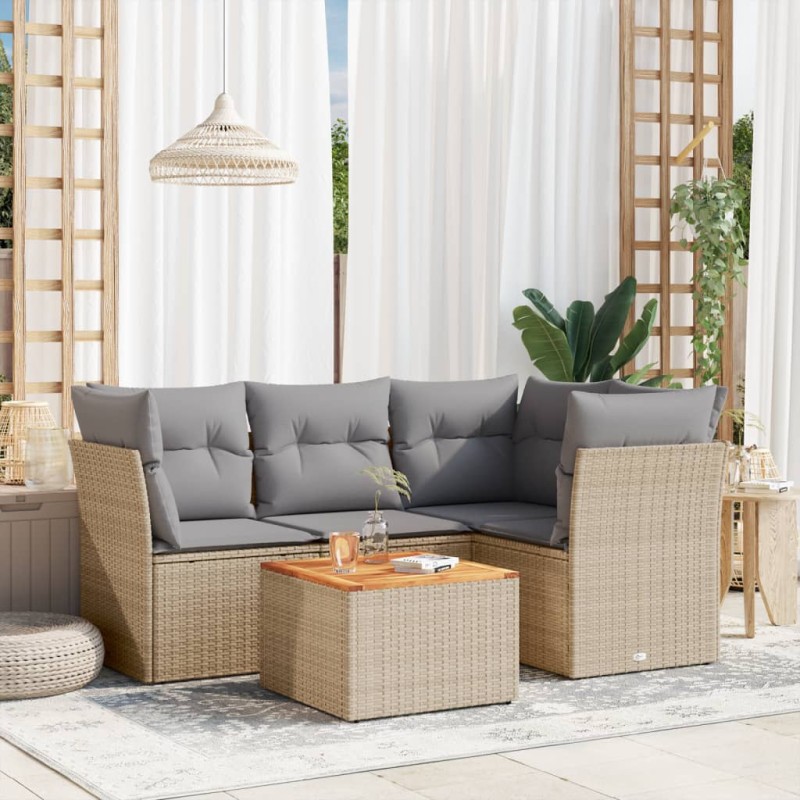 vidaXL Juego de sofás jardín con cojines beige mezcla 5 pzas ratán PE vidaXL Juego de sofás jardín con cojines beige mezcla 5 pzas ratán PE