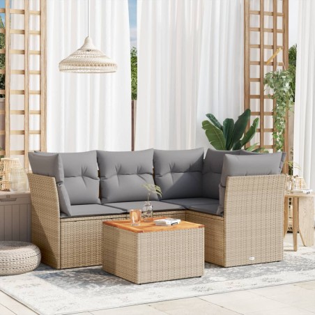 vidaXL Juego de sofás jardín con cojines beige mezcla 5 pzas ratán PE