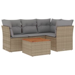 vidaXL Juego de sofás jardín con cojines beige mezcla 5 pzas ratán PE