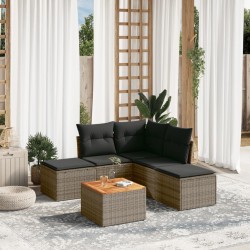 vidaXL Set de muebles de jardín 6 pzas y cojines ratán sintético gris