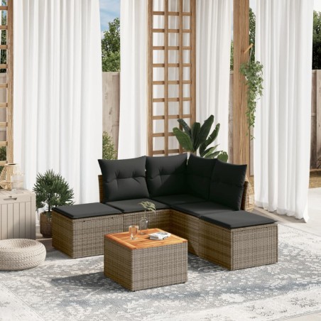 vidaXL Set de muebles de jardín 6 pzas y cojines ratán sintético gris