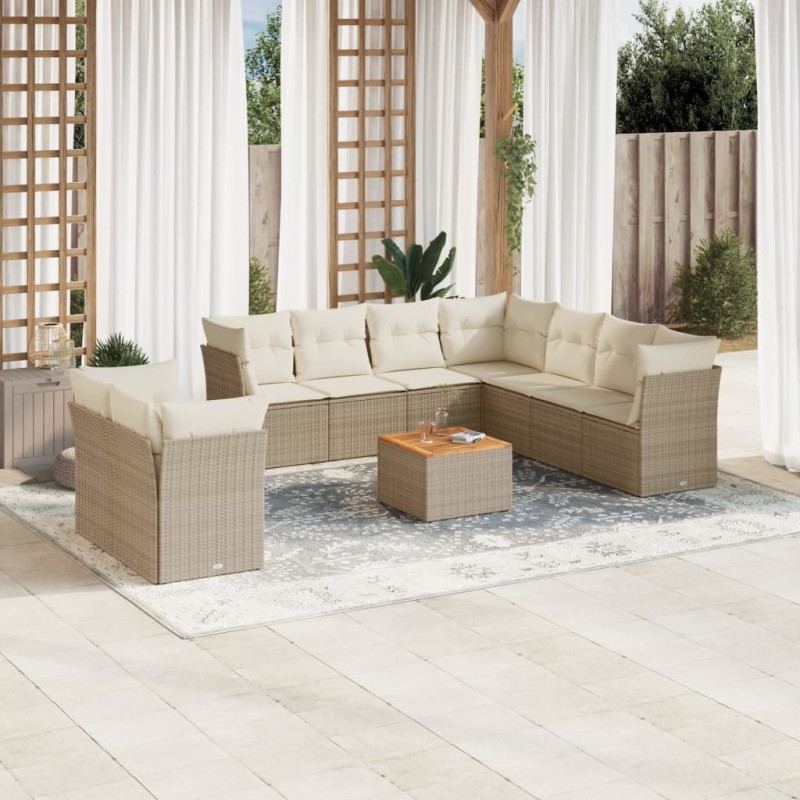 vidaXL Set de sofás de jardín 11pzas con cojines ratán sintético beige vidaXL Set de sofás de jardín 11pzas con cojines ratán sintético beige