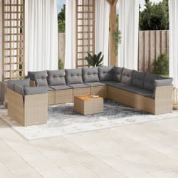 vidaXL Juego de sofás jardín con cojines beige mezcla 12 pzas ratán PE