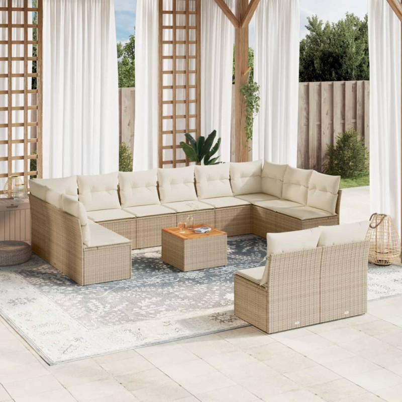 vidaXL Set sofás de jardín con cojines 13 pzas ratán sintético beige vidaXL Set sofás de jardín con cojines 13 pzas ratán sintético beige