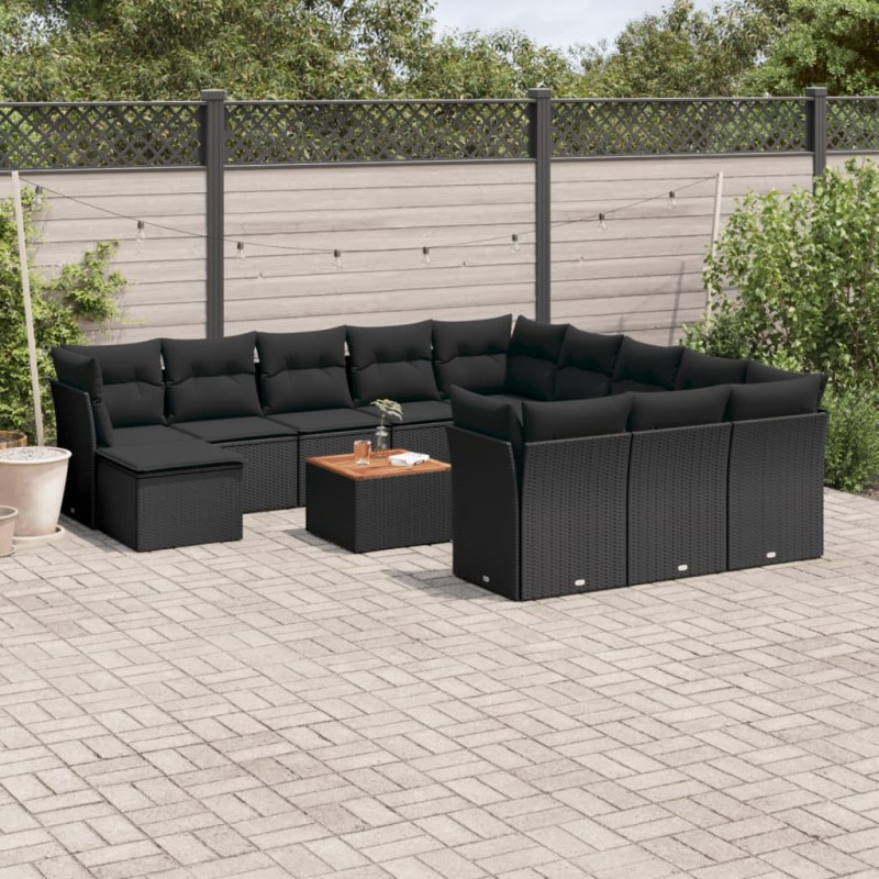 vidaXL Set de sofás de jardín y cojines 13 pzas ratán sintético negro vidaXL Set de sofás de jardín y cojines 13 pzas ratán sintético negro