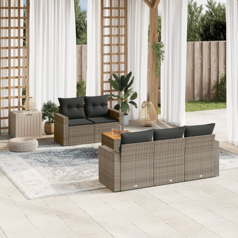 vidaXL Set de muebles de jardín 6 pzas y cojines ratán sintético gris vidaXL Set de muebles de jardín 6 pzas y cojines ratán sintético gris