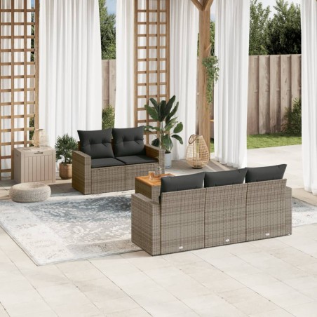 vidaXL Set de muebles de jardín 6 pzas y cojines ratán sintético gris