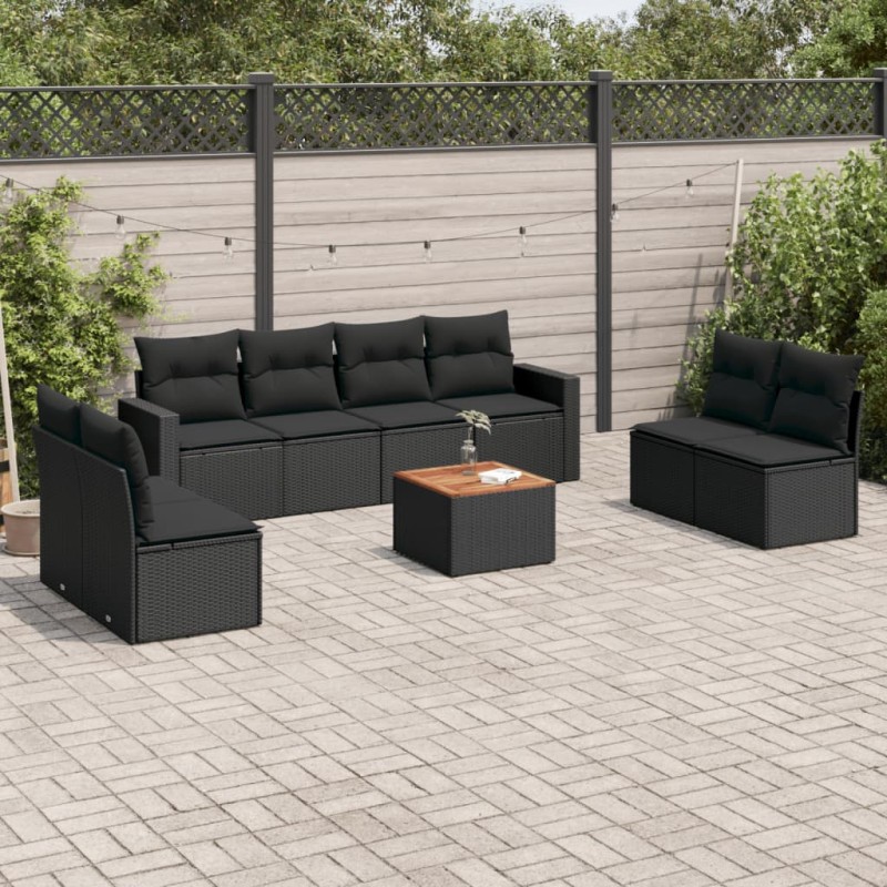vidaXL Set de sofás de jardín 8 piezas y cojines ratán sintético negro vidaXL Set de sofás de jardín 8 piezas y cojines ratán sintético negro